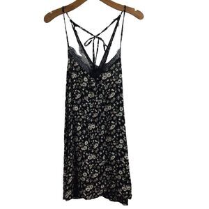 Angie Womens V-Neck Lace Spaghetti Strap Floral Midi Dress Black Size Small